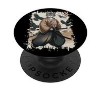 Chat Samouraï 狭義 Japonais avec Corbeaux Art Katana Animal PopSockets PopGrip Adhésif