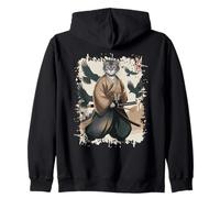 Chat Samouraï 狭義 Japonais avec Corbeaux Art Katana Animal Sweat à Capuche