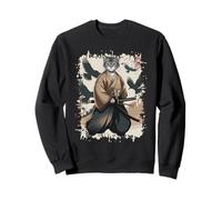 Chat Samouraï 狭義 Japonais avec Corbeaux Art Katana Animal Sweatshirt