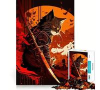 Chat samouraï avec épée et Armure Puzzle de 1000 pièces pour Adultes et Adolescents Se Souvenir, Construire Lentement, apprécier, découpe précise, œuvre d'art à Collectionner (50x75cm)