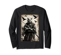 Chat samouraï avec Katana dans Un Dessin animé Guerrier Japonais à l'encre Manche Longue