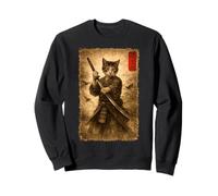 Chat samouraï avec Katana dans Un Dessin animé Guerrier Japonais à l'encre Sweatshirt