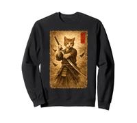 Chat samouraï avec Katana dans Un Dessin animé Guerrier Japonais à l'encre Sweatshirt