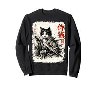 Chat samouraï avec Katana dans Un Dessin animé Guerrier Japonais à l'encre Sweatshirt