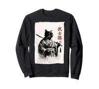 Chat samouraï avec Katana dans Un Dessin animé Guerrier Japonais à l'encre Sweatshirt