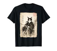 Chat samouraï avec Katana dans Un Dessin animé Guerrier Japonais à l'encre T-Shirt