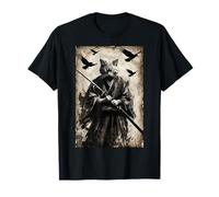 Chat samouraï avec Katana dans Un Dessin animé Guerrier Japonais à l'encre T-Shirt