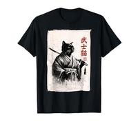 Chat samouraï avec Katana dans Un Dessin animé Guerrier Japonais à l'encre T-Shirt