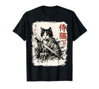 Chat samouraï avec Katana dans Un Dessin animé Guerrier Japonais à l'encre T-Shirt