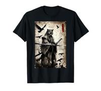 Chat samouraï avec Katana dans Un Dessin animé Guerrier Japonais à l'encre T-Shirt