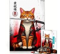 Chat samouraï avec Katana Puzzle de 1000 pièces pour Adolescents Jeu Intelligent en Groupe Décoration Murale (50x75cm)