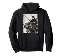 Chat samouraï chevauchant T-Rex Japonais Kanji Art Sweat à Capuche