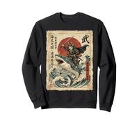 Chat samouraï chevauchant Un Requin Great Wave Japonais Osaka Vintage Sweatshirt