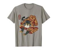 Chat Samouraï Drôle Art Japonais Ukiyo-e Guerrier Harajuku T-Shirt
