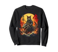 Chat samouraï épique chevauchant Un Dragon dans Une scène Ardente Sweatshirt