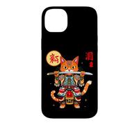 Chat samouraï féroce avec épée et Armure Coque pour iPhone 14 Plus