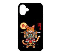 Chat samouraï féroce avec épée et Armure Coque pour iPhone 16 Plus