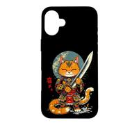 Chat samouraï féroce avec épée et Armure Coque pour iPhone 16 Plus