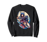 Chat samouraï Japonais et Surfer Anime Girl Sweatshirt