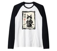 Chat samouraï Japonais Sumi-e Kawaii Tuxedo Cat Warrior Art Manche Raglan
