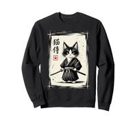 Chat samouraï Japonais Sumi-e Kawaii Tuxedo Cat Warrior Art Sweatshirt