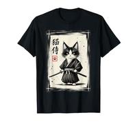 Chat samouraï Japonais Sumi-e Kawaii Tuxedo Cat Warrior Art T-Shirt