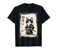 Chat samouraï Japonais Sumi-e Kawaii Tuxedo Cat Warrior Art T-Shirt Graphique avec Valeur