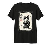 Chat samouraï Japonais Sumi-e Kawaii Tuxedo Cat Warrior Art T-Shirt Haut de Gamme