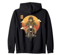 Chat samouraï Japonais sur Moto Kawaii Ninja Cat Biker Sweat à Capuche