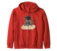 Chat Samouraï Noir sur Un Nuage Chat Animé Guerrier Zen Sweat à Capuche