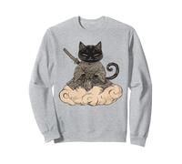 Chat Samouraï Noir sur Un Nuage Chat Animé Guerrier Zen Sweatshirt