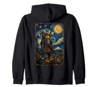 Chat Samouraï Nuit étoilée Art Japon Félin Van Gogh Warrior Sweat à Capuche