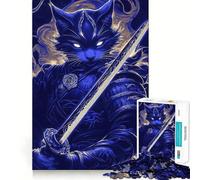 Chat samouraï Russe avec épée Puzzle de 1000 pièces pour Adultes Renforce la mémoire, soulage Le Stress Qualité supérieure Cadeau d'anniversaire Surprise (38x26cm)