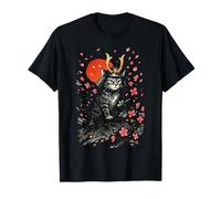 Chat samouraï Sakura Cherry Blossoms Japanese Sumie T-Shirt