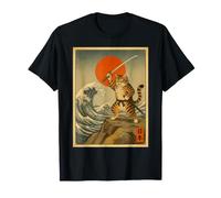 Chat Samouraï Tabby Warrior Style Japonais Wave Cat Mom Dad T-Shirt