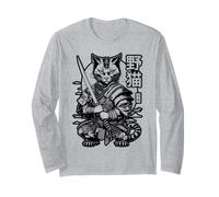 Chat Samouraï Warrior Rétro Vintage Japonais Feline Bushido Manche Longue