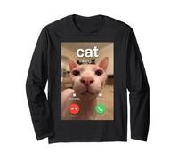 Chat sans Poils appelant drôle Animal Appel téléphonique Meme Manche Longue