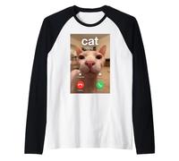Chat sans Poils appelant drôle Animal Appel téléphonique Meme Manche Raglan