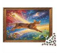 Chat Sautant Univers Puzzle 1000 Pièces Papier Puzzle pour Adultes Art Spatial Science Fiction Détente Interactif Décor Cadeau 70x50cm/1000pcs