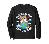 Chat Save The Planet Nature Earth Kitty Eco Sensibilisation au Climat Manche Longue