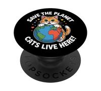 Chat Save The Planet Nature Earth Kitty Eco Sensibilisation au Climat PopSockets PopGrip Adhésif