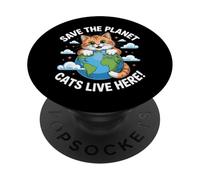 Chat Save The Planet Nature Earth Kitty Eco Sensibilisation au Climat PopSockets PopGrip Adhésif