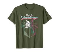 Chat Schrödinger Geek Fan Physique Tee Homme Femme Original T-Shirt, Homme, Olive, S