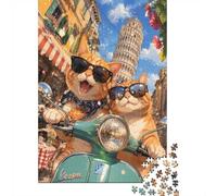 Chat Scooter Bâtiment Puzzle, 1000 Pièces Jeu D'intérieur Adulte | 52x38cm Carton, Exercice Cérébral, Ajustement Précis, Amateurs D'art, Réduction Du Stress