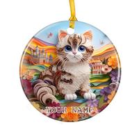 Chat Scottish Fold Décoration De Noël À Suspendre avec Ficelle Dorée Sapin Décoration D'Ornement De Noël Céramique Christmas Hanging