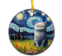 Chat Scottish Fold sur l'herbe dans Une Nuit Étoilée Décoration De Noël À Suspendre Céramique Sapin Décoration D'Ornement De Noël avec Ficelle Dorée Christmas Hanging