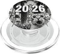 Chat Selfie à New York Happy New Year 2026 Ball Drop PopSockets PopGrip pour MagSafe