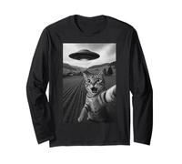 Chat selfie avec alien OVNI drôle chat pour garçons, hommes, femmes, enfants Manche Longue