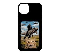 Chat Selfie avec Aliens Gorilla T-Rex - Amusant Adolescent Garçons Chat Meme Coque pour iPhone 14 Plus