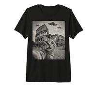 Chat Selfie Rome Colisée Alien OVNI T-Shirt Haut de Gamme